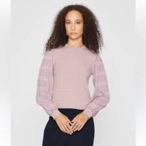 Club Monaco Woven Sleeve Crew Neck Knit Textured Mauve Lavender Top Size M